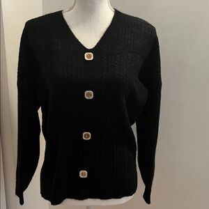 Elegant Black V-Neck Sweater with Button Detail